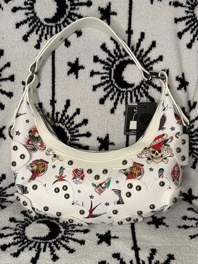 Ed Hardy White Studded Graphic Tattoo Shoulder Hobo Bag (Discounted –See Photos)